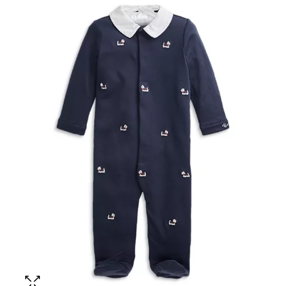 🩵RL NWOT Baby Baby Boy 9m Terrier Navy Onesie🩵